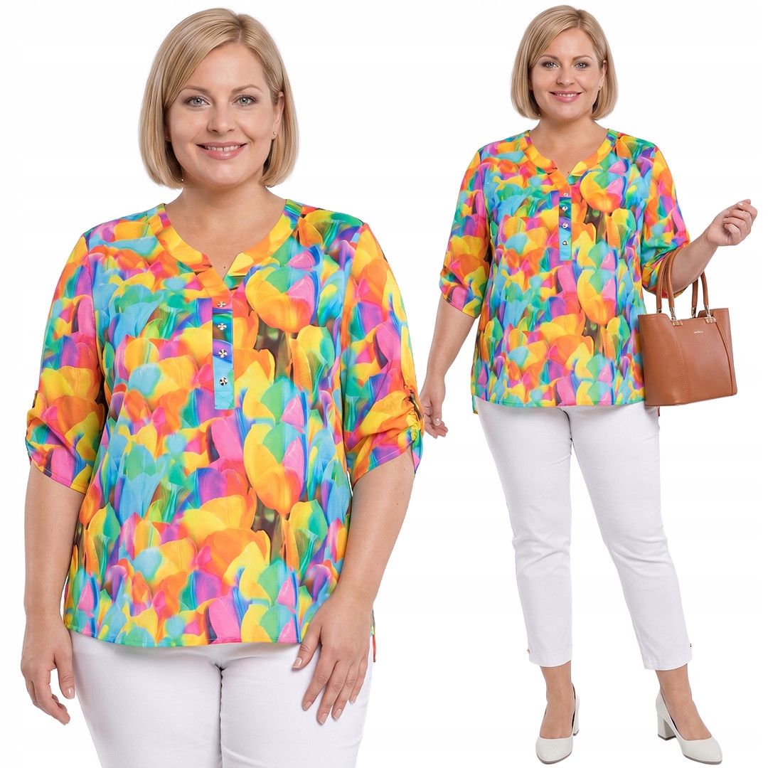 Košile s barevnými tulipány plus size velikost 50