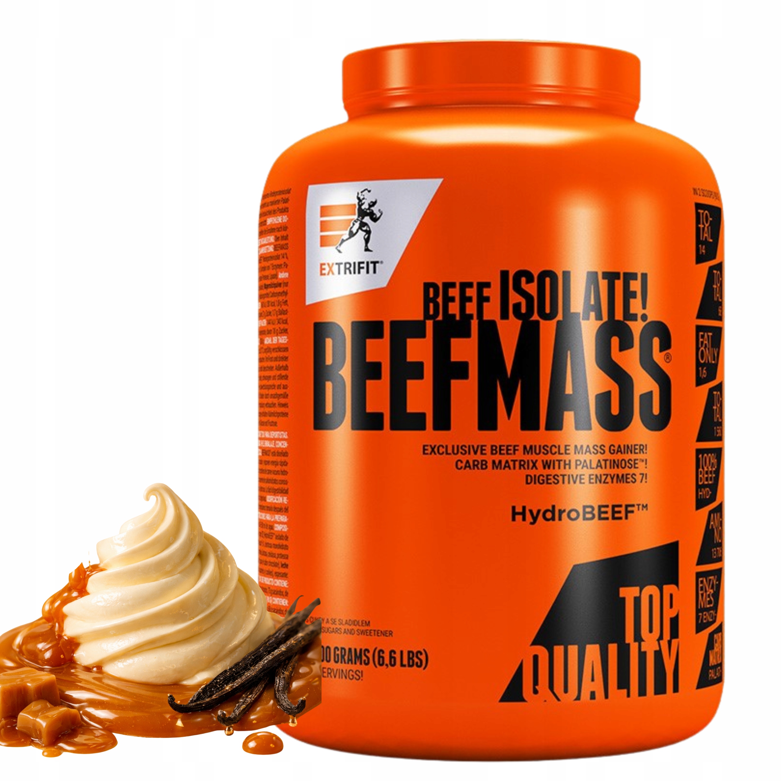 Gainer Extrifit Beef Mass 3kg Vanilka Karamel Hmotnost Bílkoviny Sacharidy