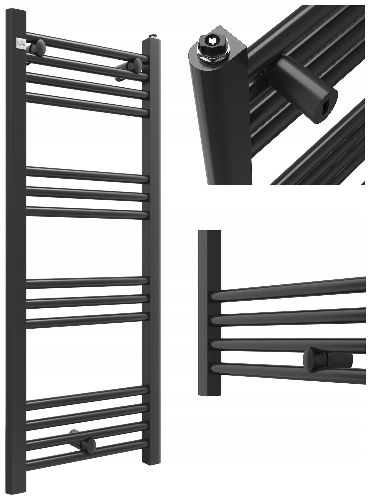 Rebríkový radiátor do kúpeľne čierny 100/40 cm dekoratívny Puerto