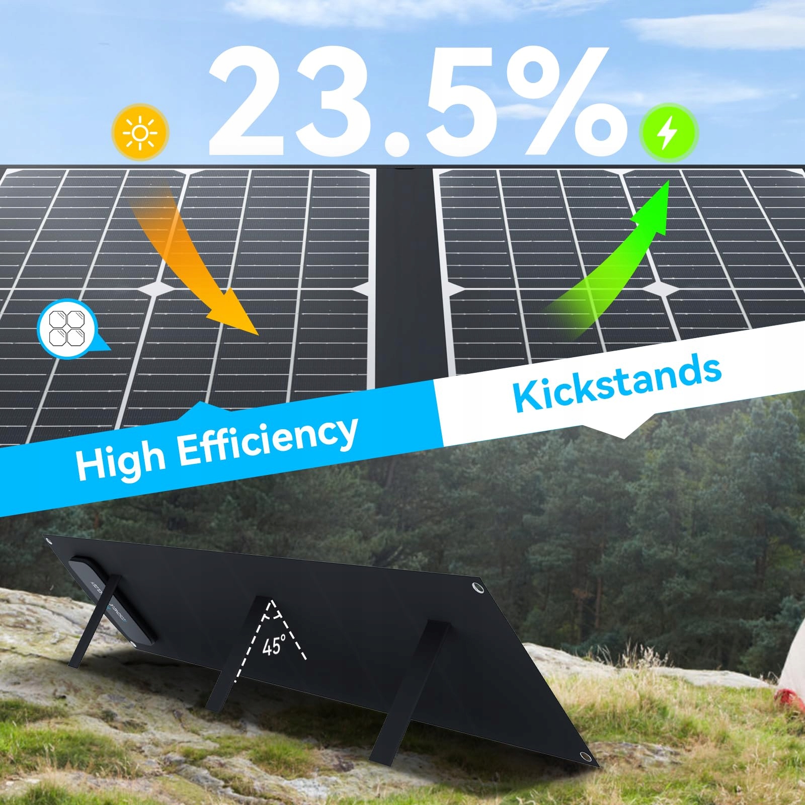 ECOSONIQUE 100W Przenośny Składany Panel Solarny z Podstawką — miniatura 5