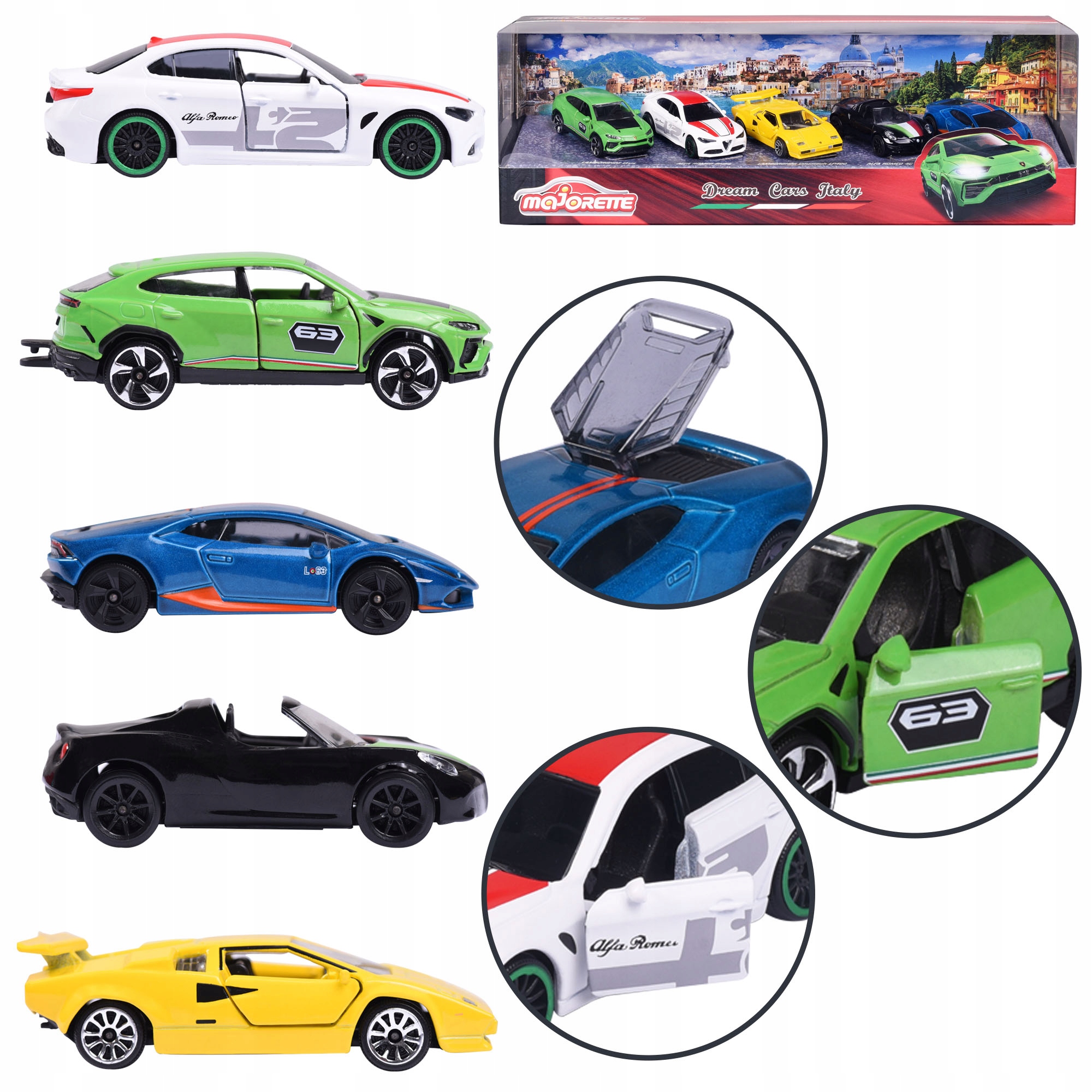 ZESTAW 5 METALOWYCH POJAZDÓW WYŚCIGÓWKI WŁOSKIE RESORAKI ALFA ROMEO PREZENT