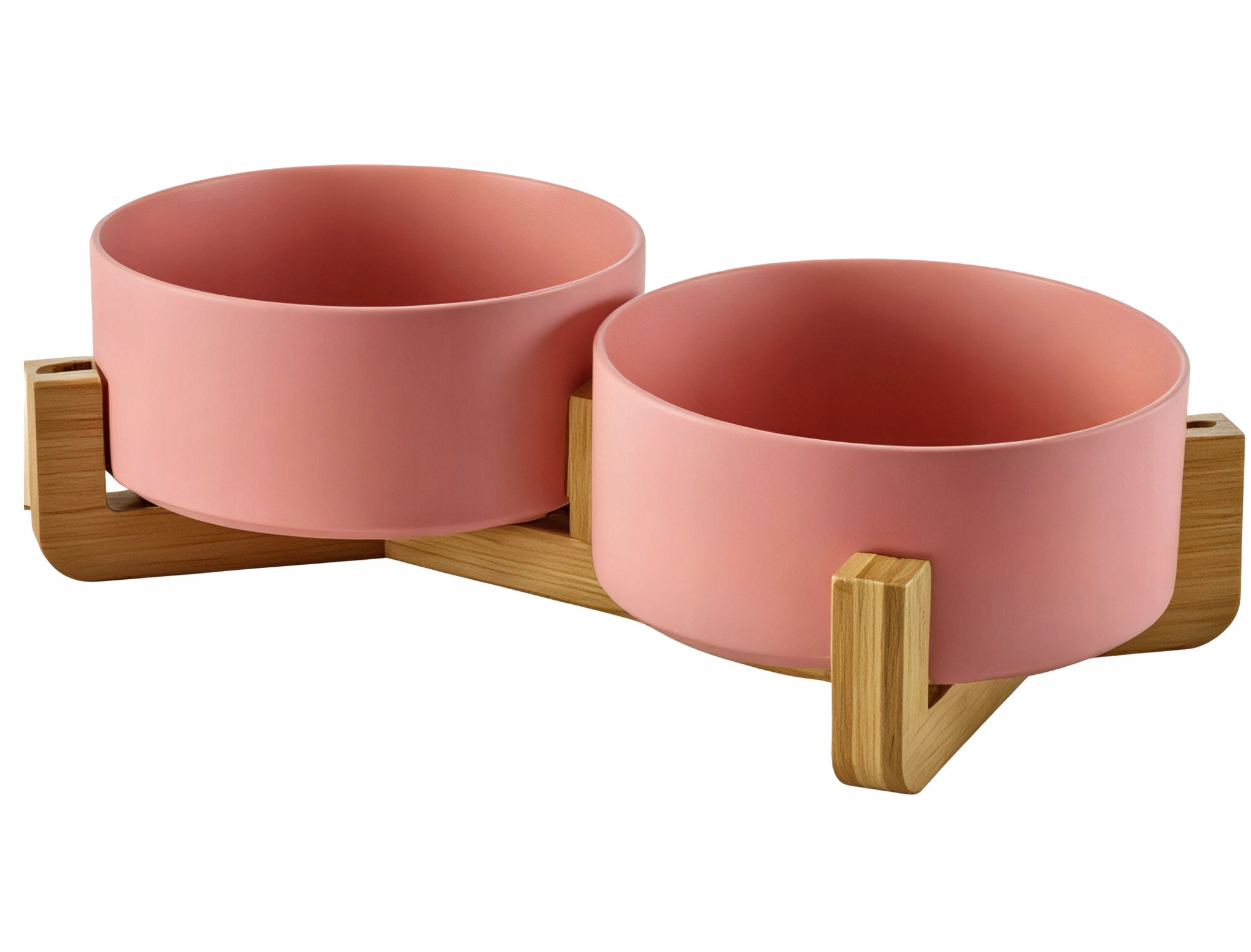 Levně Keramická Miska Dvojitá Pro Psa A Kočku 2 Misky Dřevěná Základna 2x400 ml