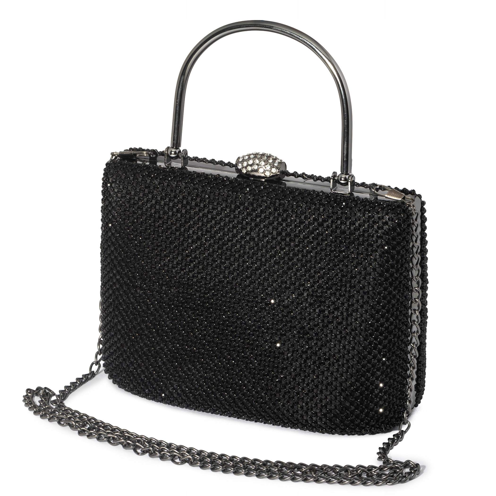 Dámská Návštěvnická Kabelka Psaníčko Krabička Na Řetízku Zirkony Černá