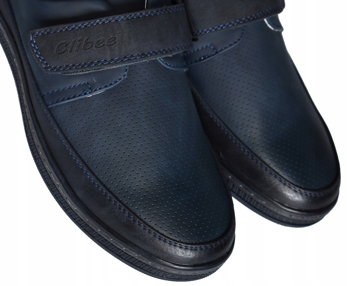 Clibee Komunijne Granatowe Mokasyny Wizytowe Lekkie na Rzepy 22 cm - 33 Kolor niebieski