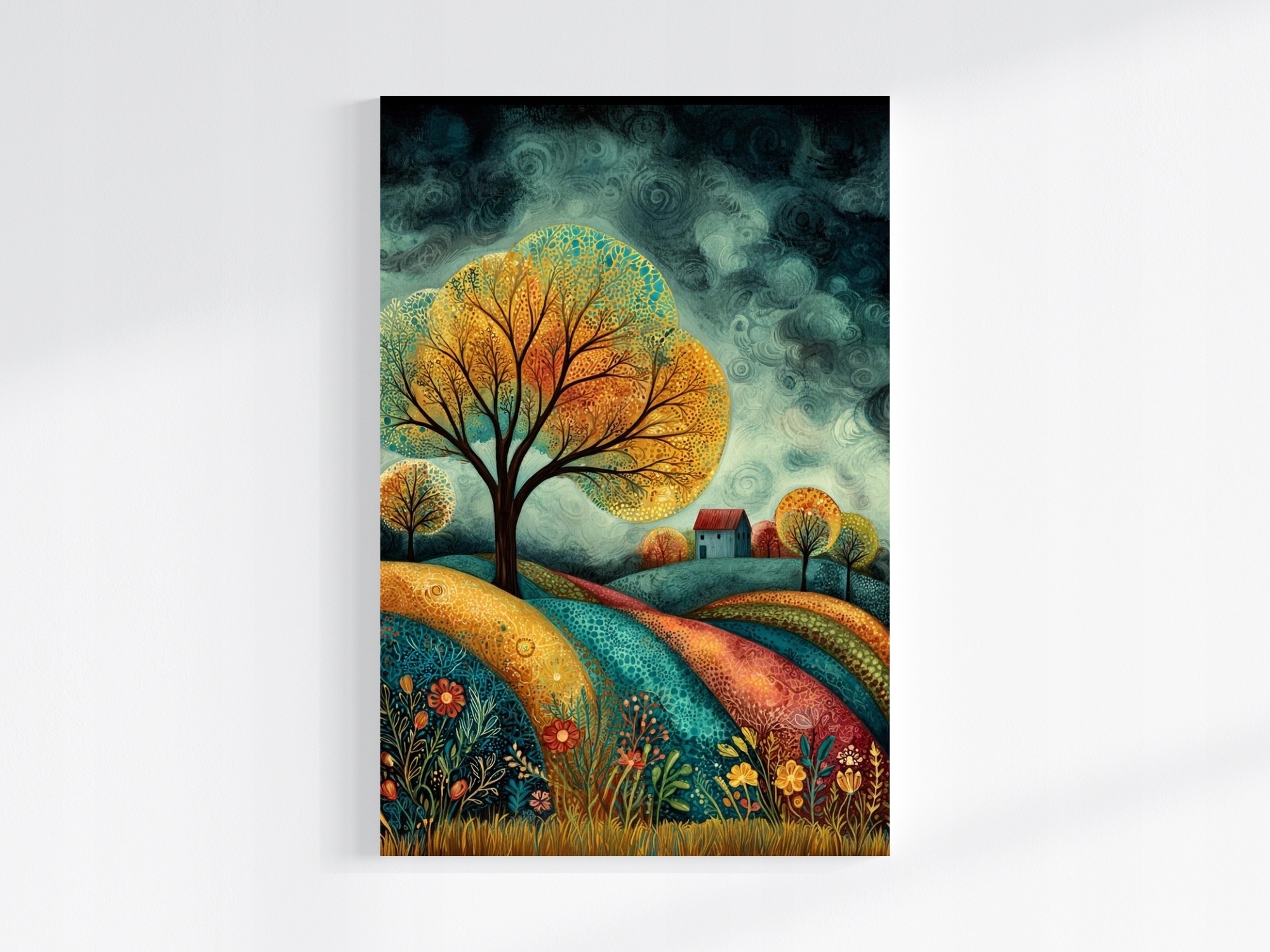 Obraz Na Plátně Canvas Grafika Krajina Podzim Pole Dřevo 80x120