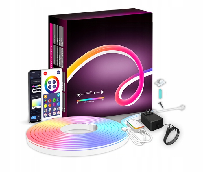 Taśma Led 5M Neon 5050 Rgbic Bluetooth Aplikacja Pilot Tęcza Zestaw 60LED/M