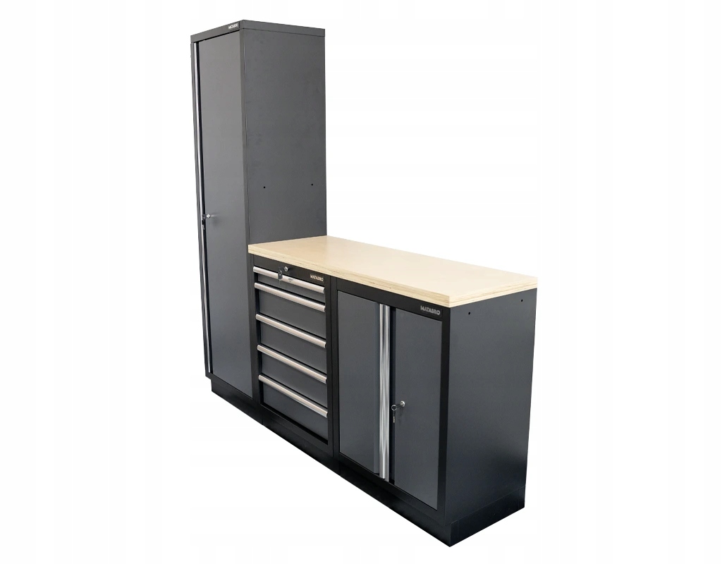 Set Sestava 3 ks dílenského nábytku SET-CA01019 s dřevěnou pracovní deskou