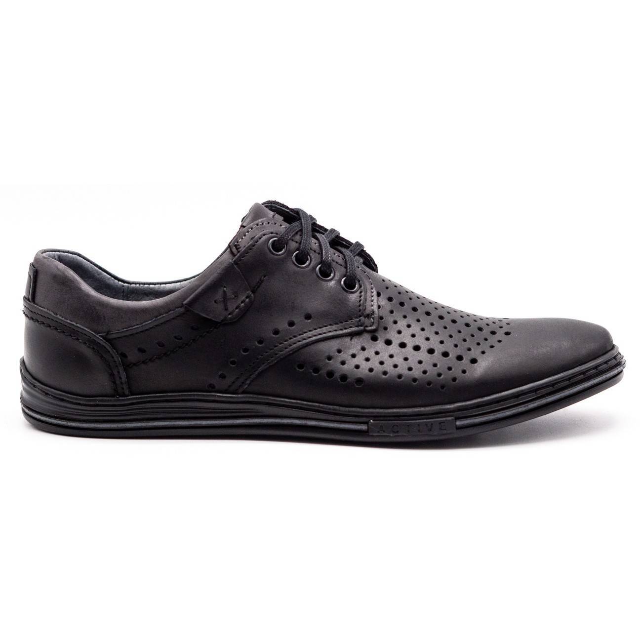 

Skórzane buty męskie 402 lato czarne z szarym 45