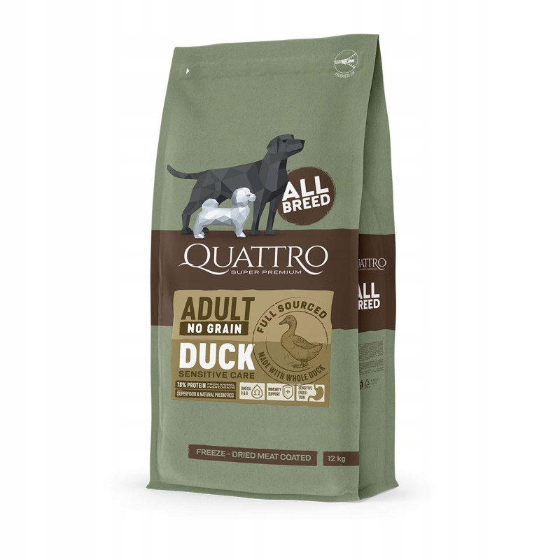 Levně Quattro Kachna 12 kg Suché Krmivo pro psy všech plemen