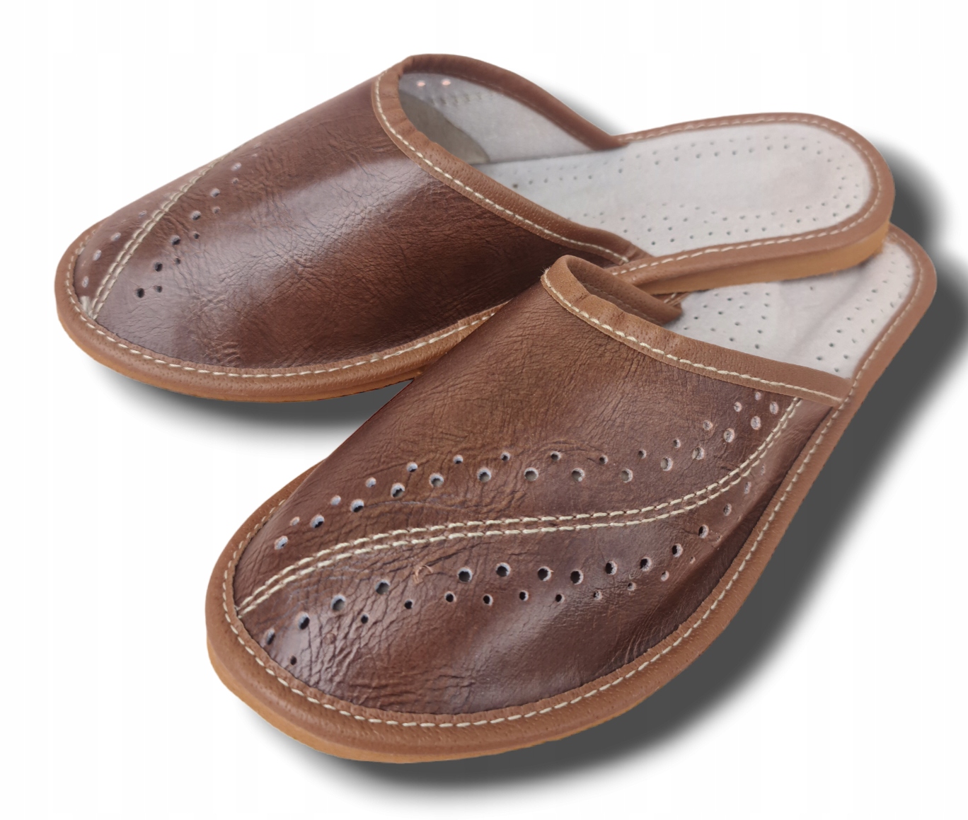 Pantofle Klapki Męskie Skórzane Rozmiar 39 Wsuwane Brązowe Rozmiary 36-50 Marka inna