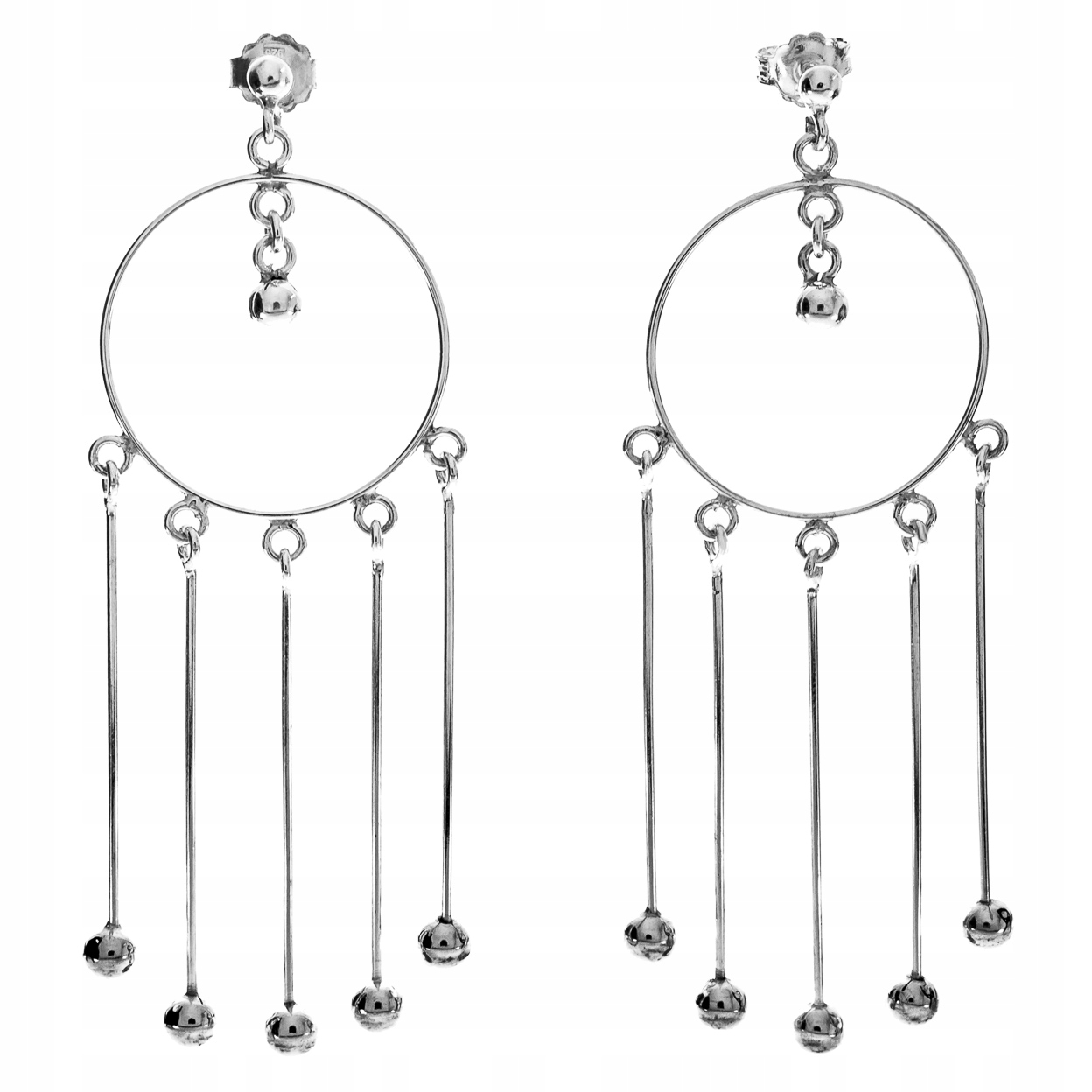 Velké Stříbrné Pohyblivé Náušnice Kolečka PR.925 Kuličky