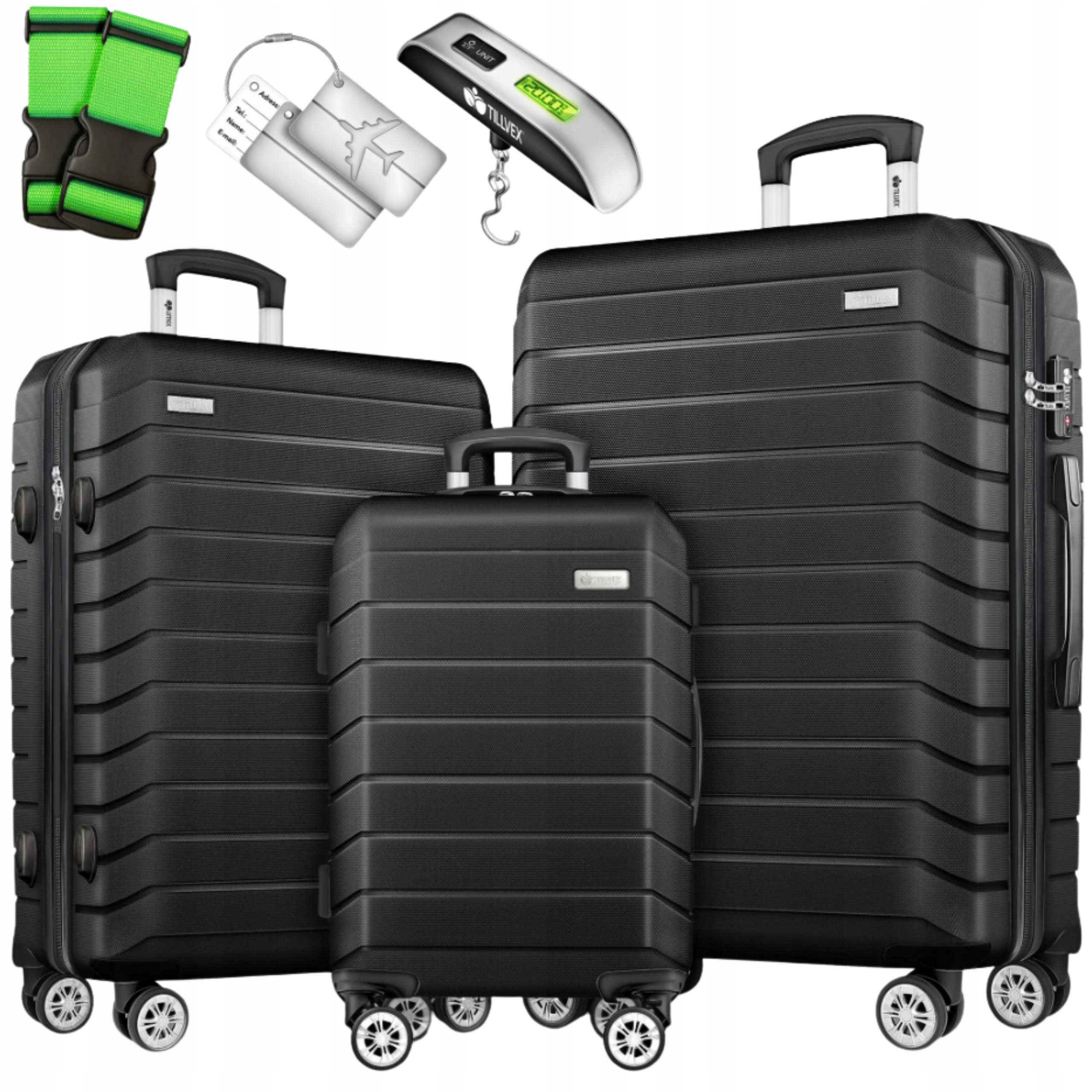 Tillvex Zestaw 3 Szt Walizek Podróżnych Na 4 Kółkach z Zamkiem Tsa Odporne