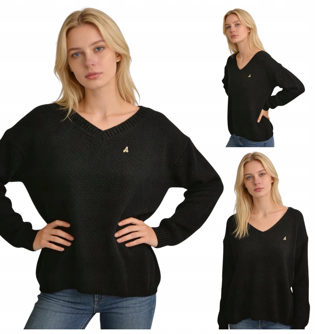 Dámský svetr černý s teplým výstřihem do V One Size Captain Mike