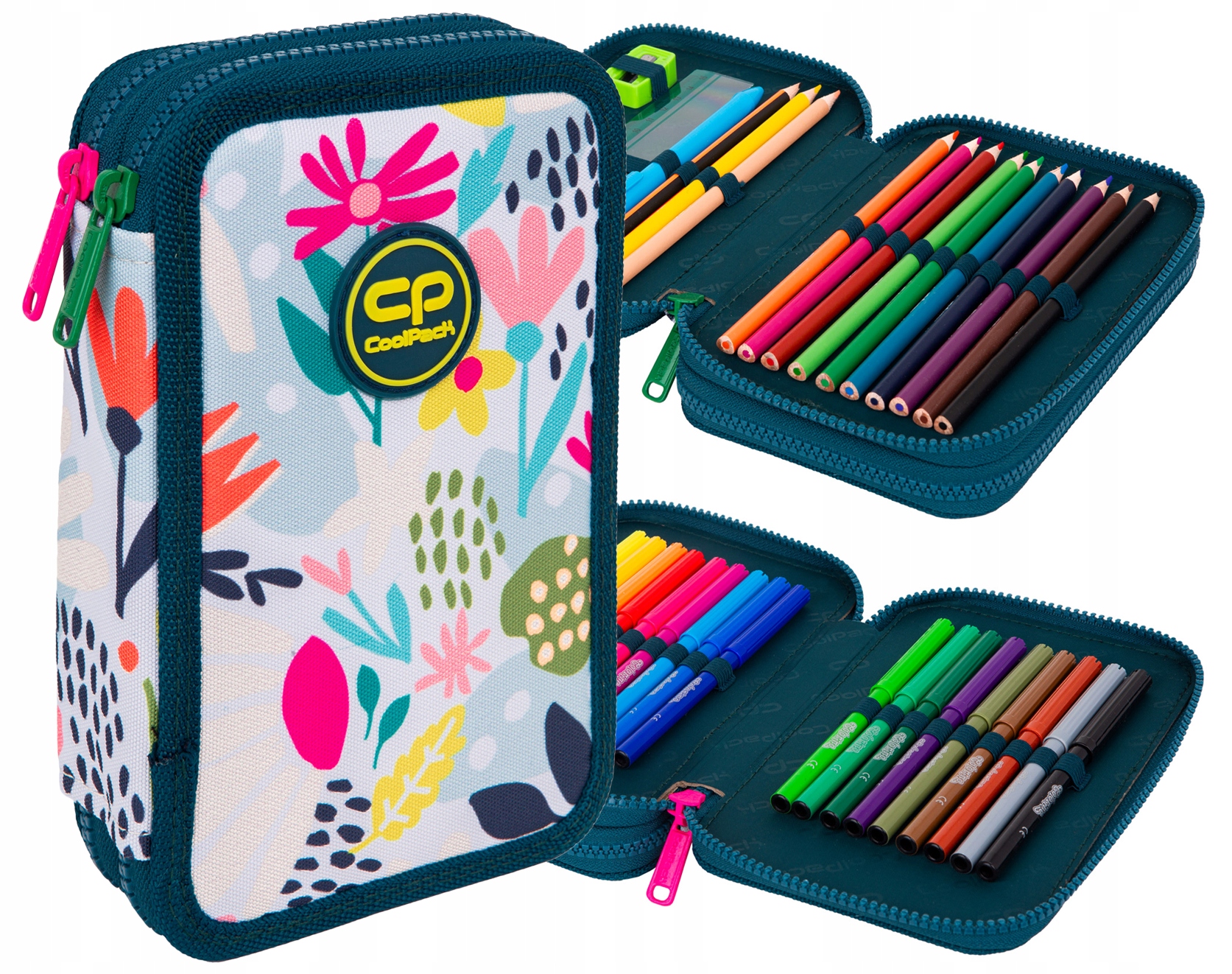 Duży Piórnik z wyposażeniem Idealny do Szkoły kolorowy Piórnik Coolpack