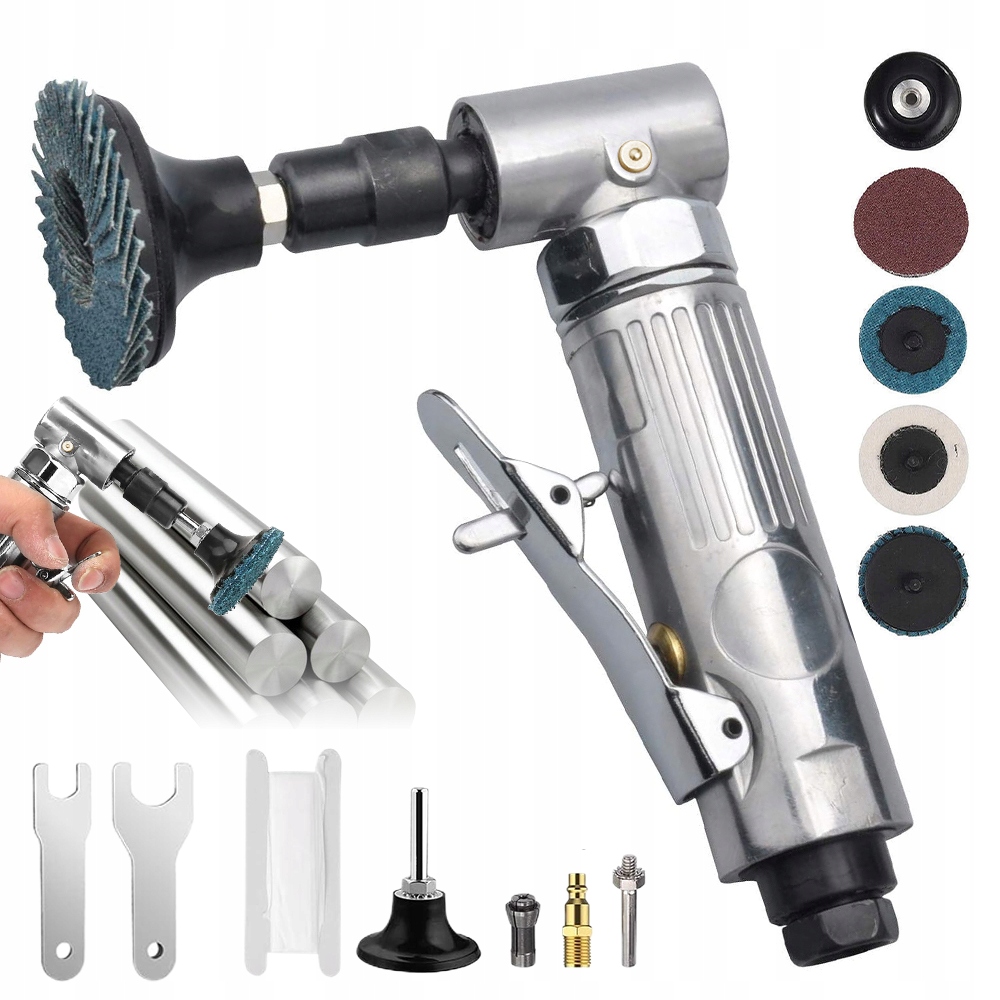 Pneumatická úhlová bruska 1/4'' lehká se 4 brusnými kotouči Set XL