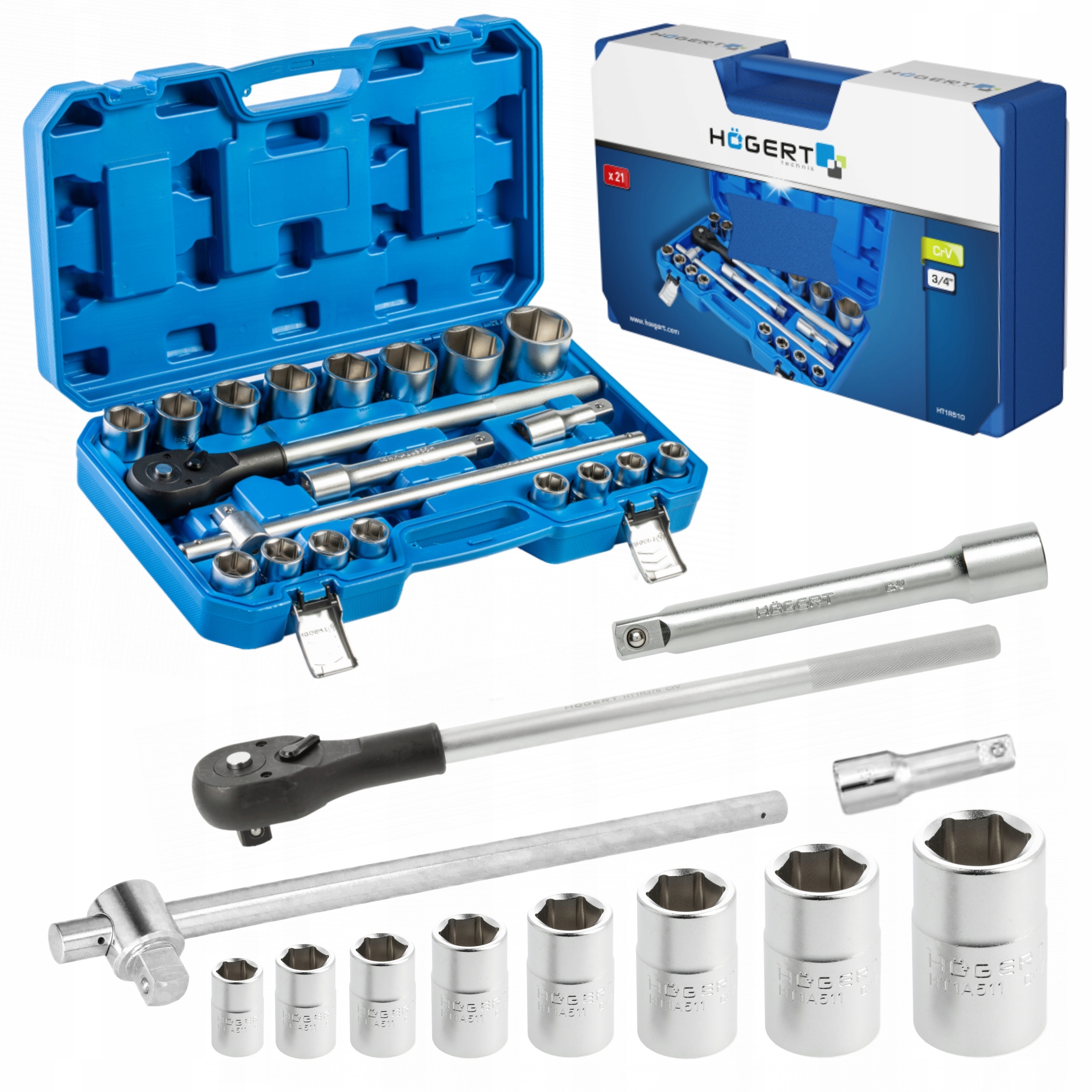 Hoegert Sada Kľúčov Sada Náradia 21 Ks 3/4 Račňa Kufor T1R510