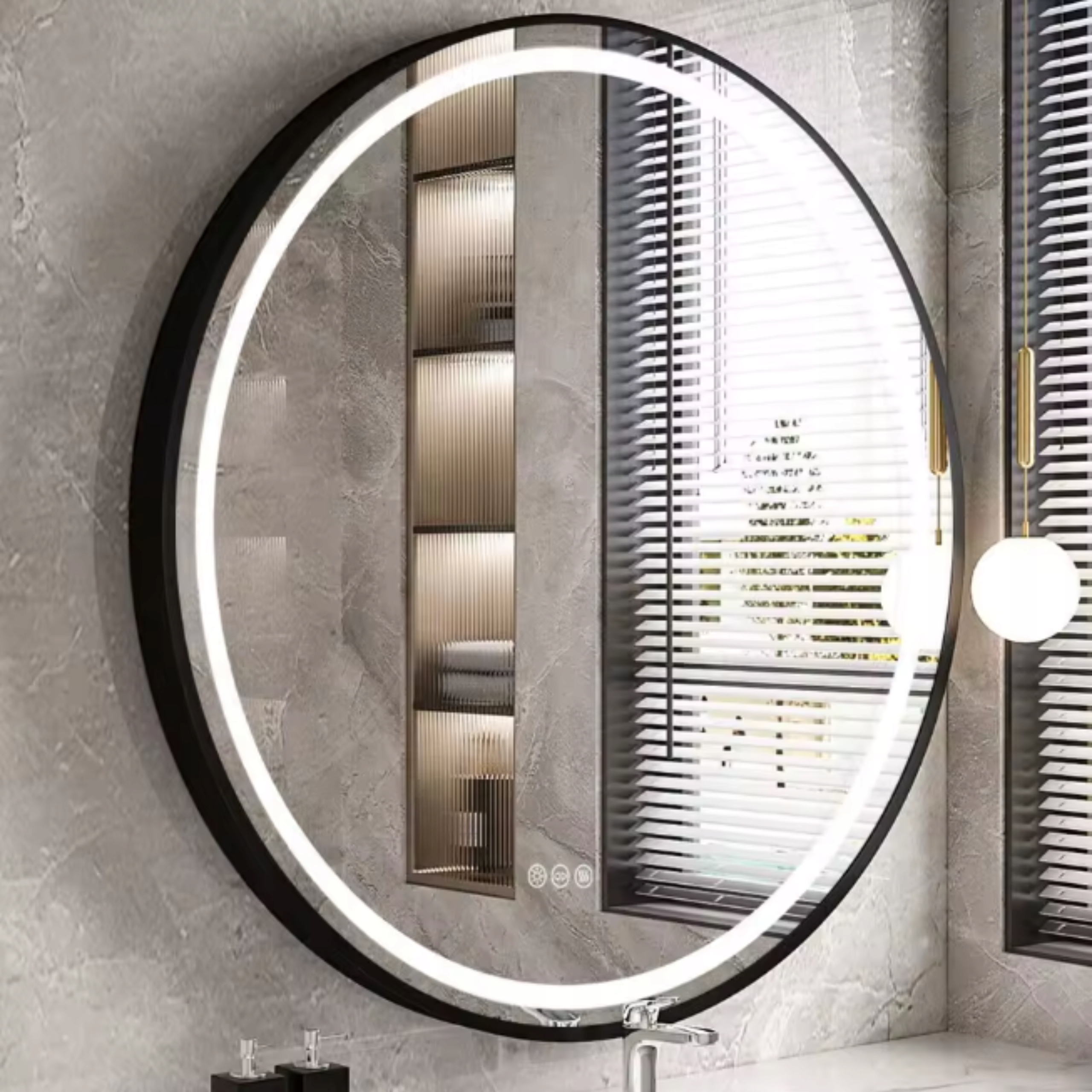 Zrcadlo Kulaté V Černém Rámu Koupelnové Antipar 60CM Led Oválné Závěsné