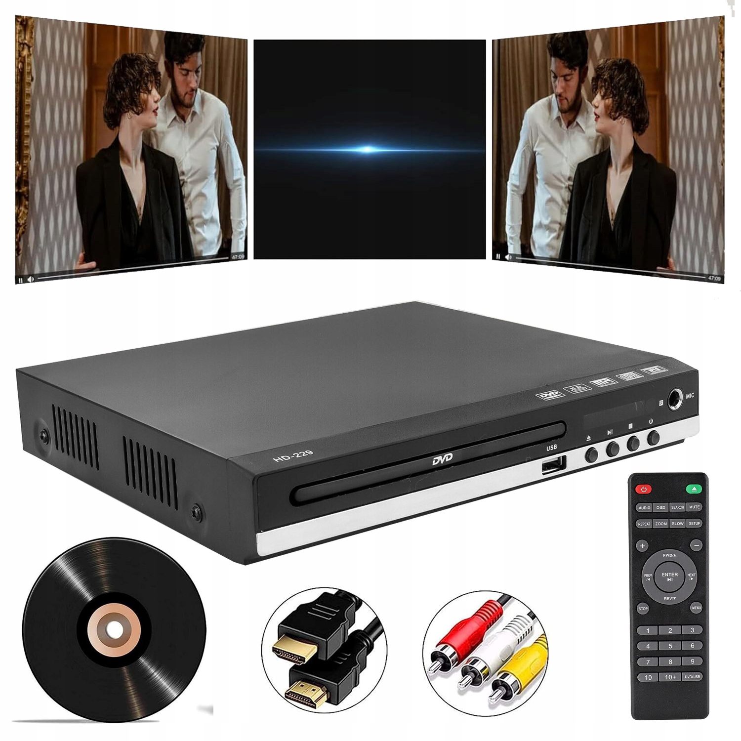 CD přehrávače pro domácnost Mini DVD přehrávač, funkce 1080p Vstup Usb, Hdmi