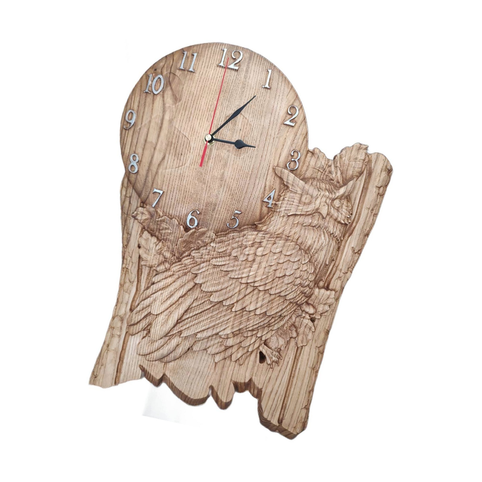 Dřevěné hodiny se sovou 50 x 33 cm – dárek pro myslivce a lesníka