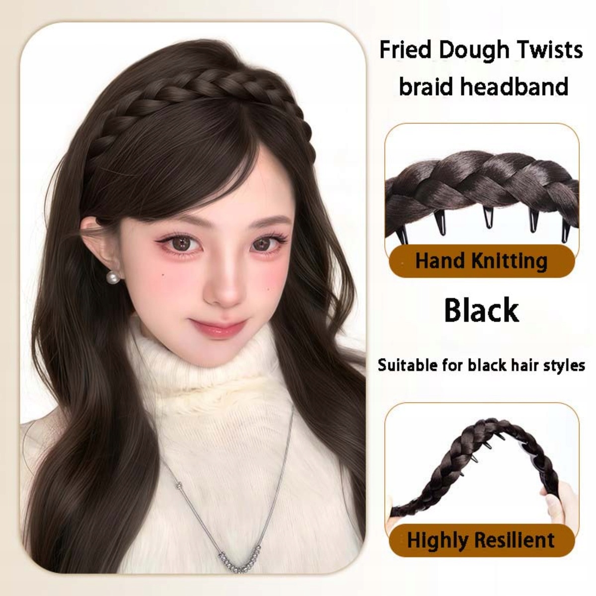 INF 2-Pack Zigzag Fishtail Braid Headband With Teeth – Hand-Braided High-To