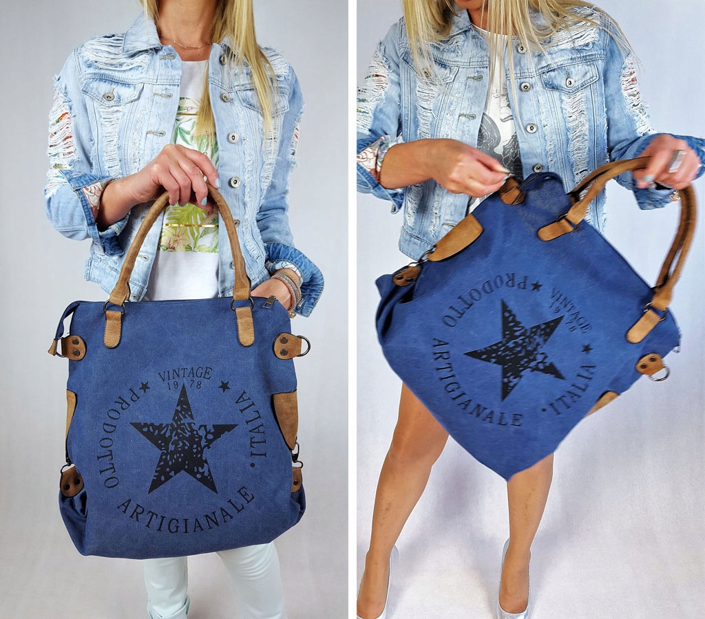 TOREBKA GWIAZDA VINTAGE SHOPPER BAG TORBA XL NIEBI Wysokość 49 cm