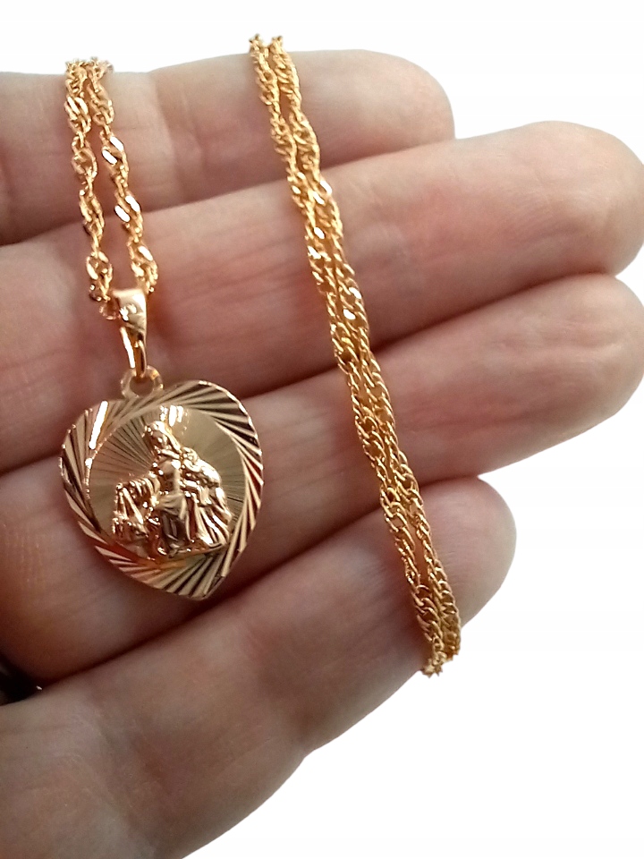 Łańcuszek komunijny medalik SZKAPLERZ Matka Boska Materiał Pozłacany