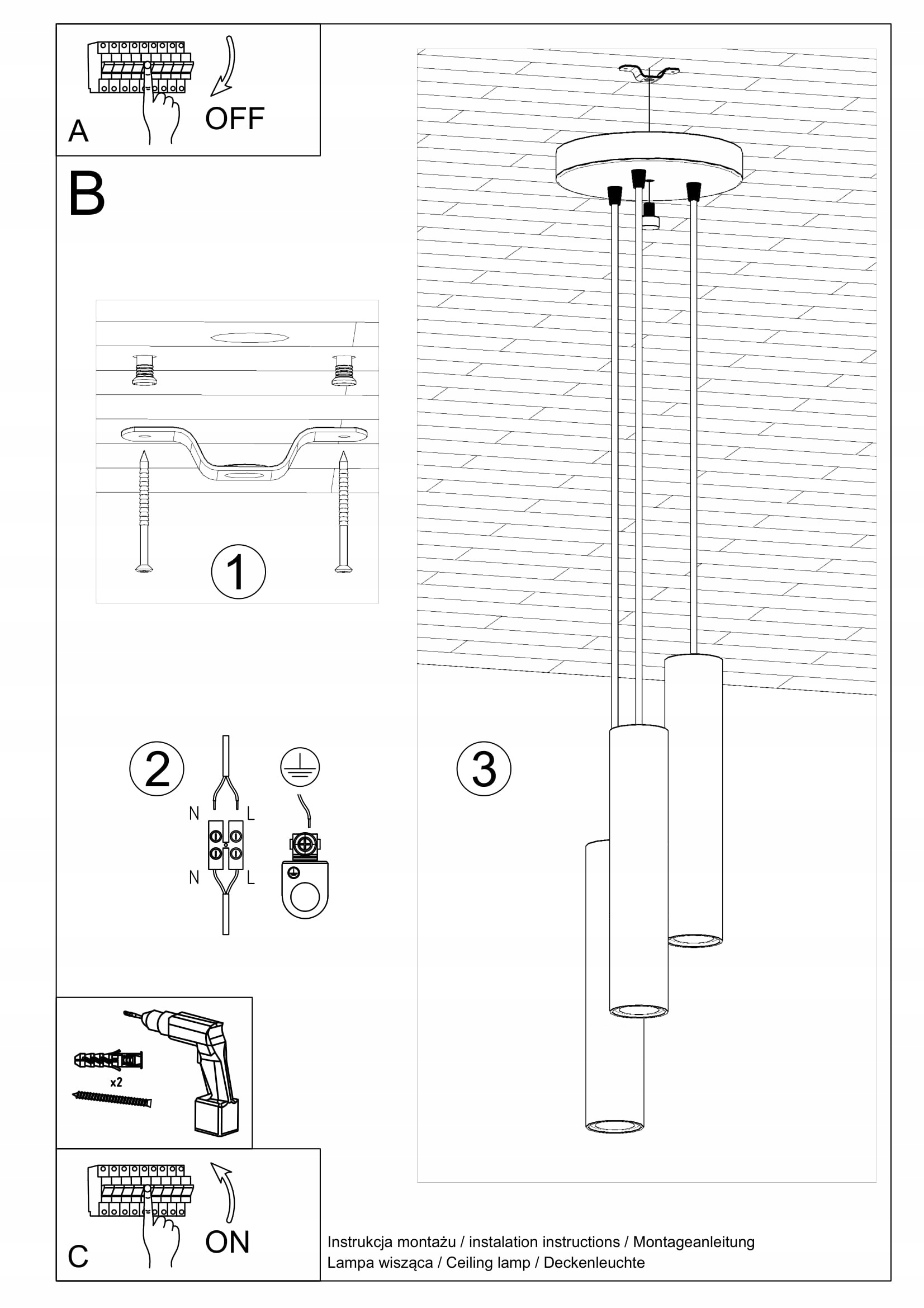 Lampa wisząca LAGOS tuba czarna minimalizm 3P Rodzaj lampy Sufitowe - wiszące