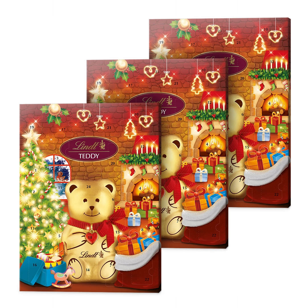 Адвент-календарь Lindt Teddy, шоколад, набор 3 шт по 170 г