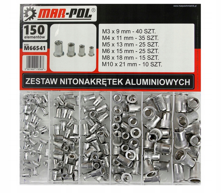

Zestaw Nitonakrętek Aluminiowych 150 Szt M3-M10
