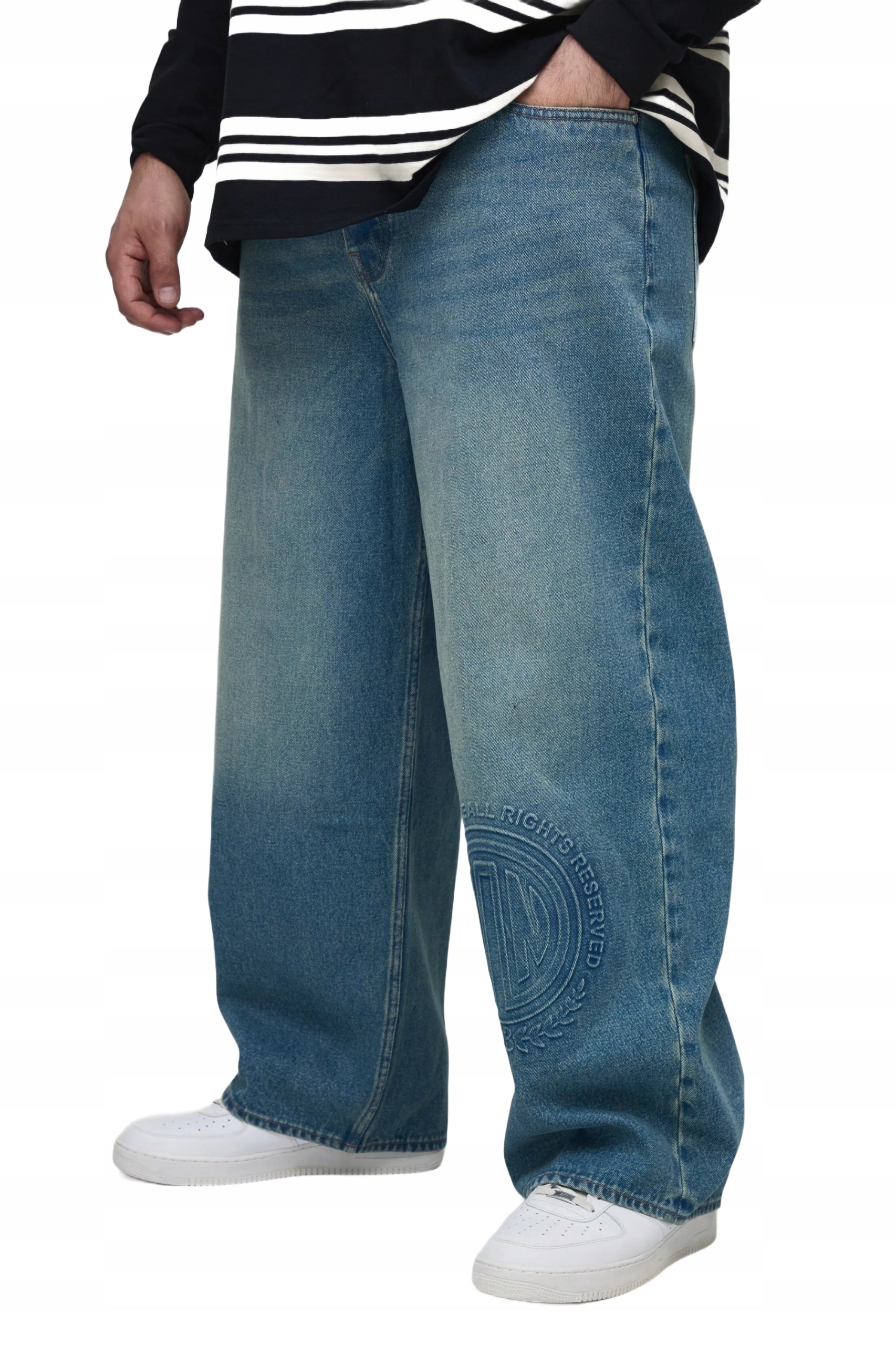 Boohooman Pánské Baggy Džíny Modré S Výšivkou Plus Size 42 Z3A