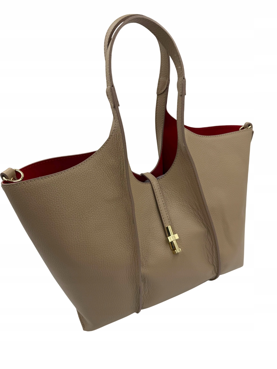 Dámská kabelka Vera Pelle – přírodní kůže typu shopper, nude sáček