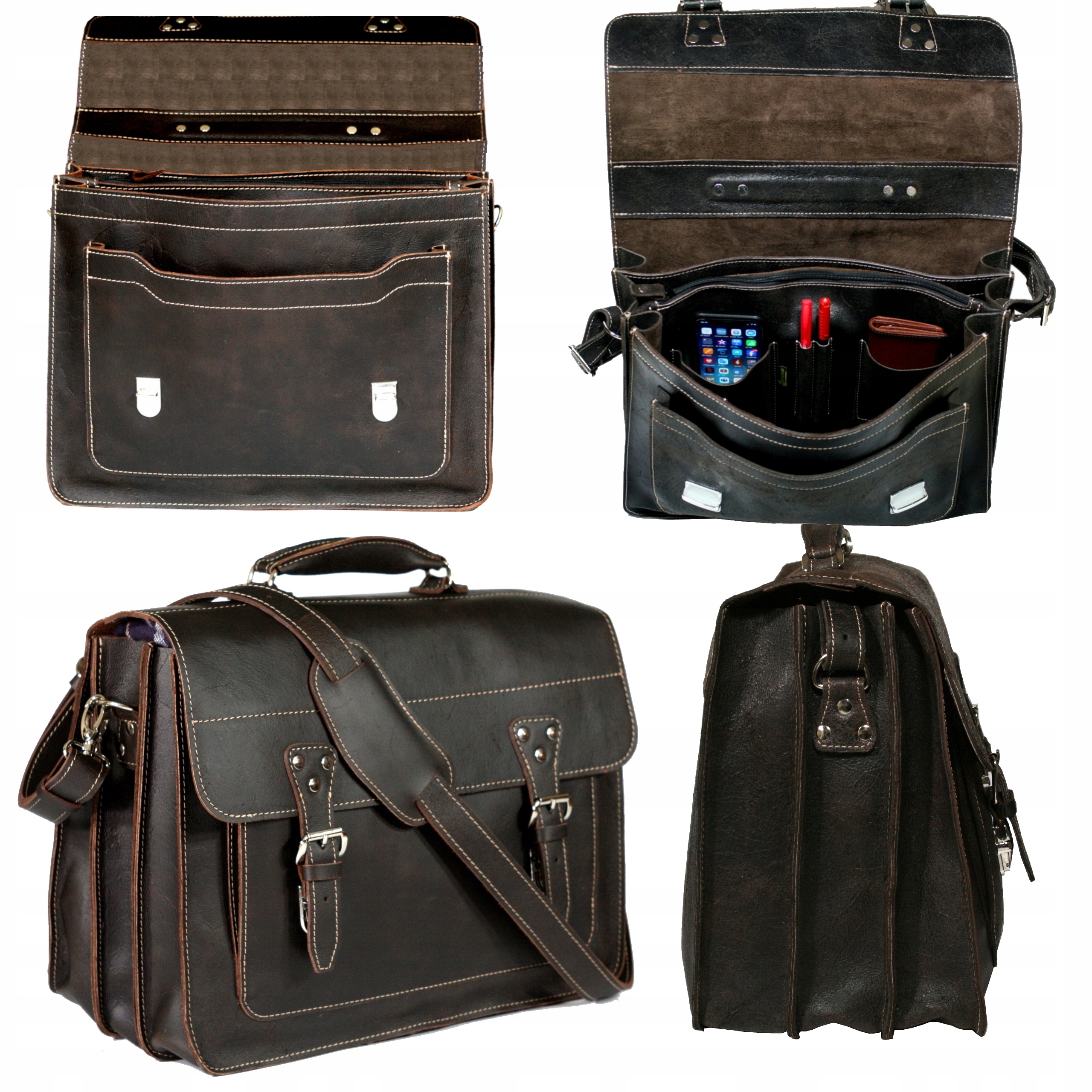 Pánská velká kožená taška, která pojme notebook 17, polská výroba aktovky A4