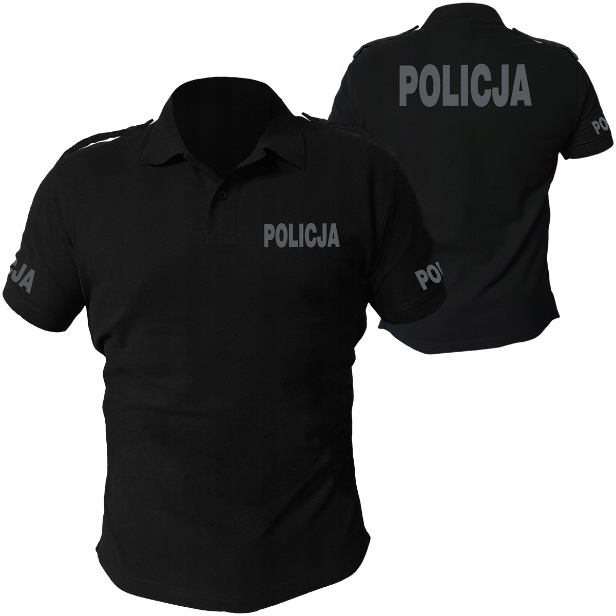 

Czarna Koszulka Polo Policja z Pagonami Odblask
