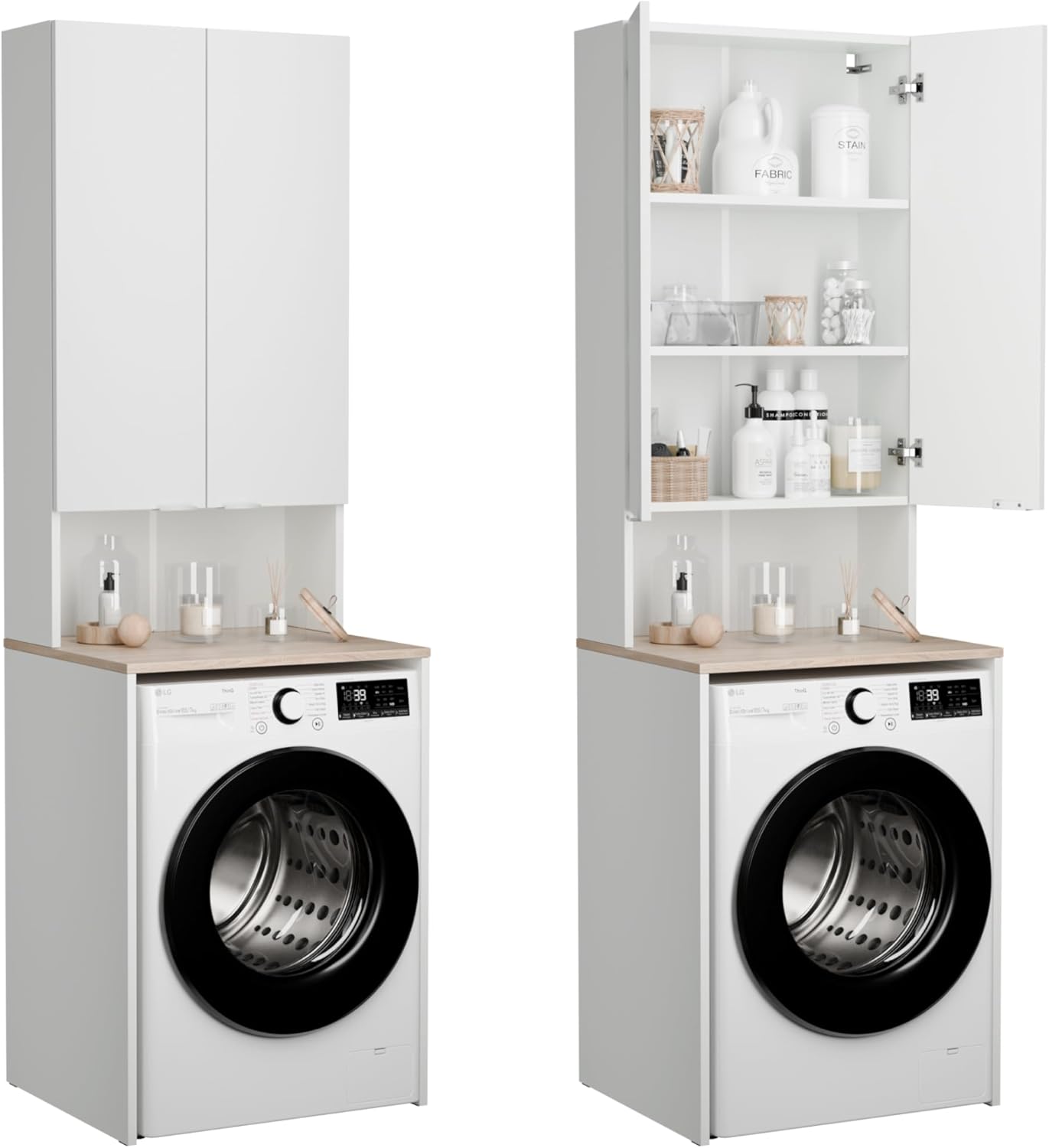 Skříňka nad pračku Lora 210 x 66 x 56 koupelnová skříňka bílá dub sonoma