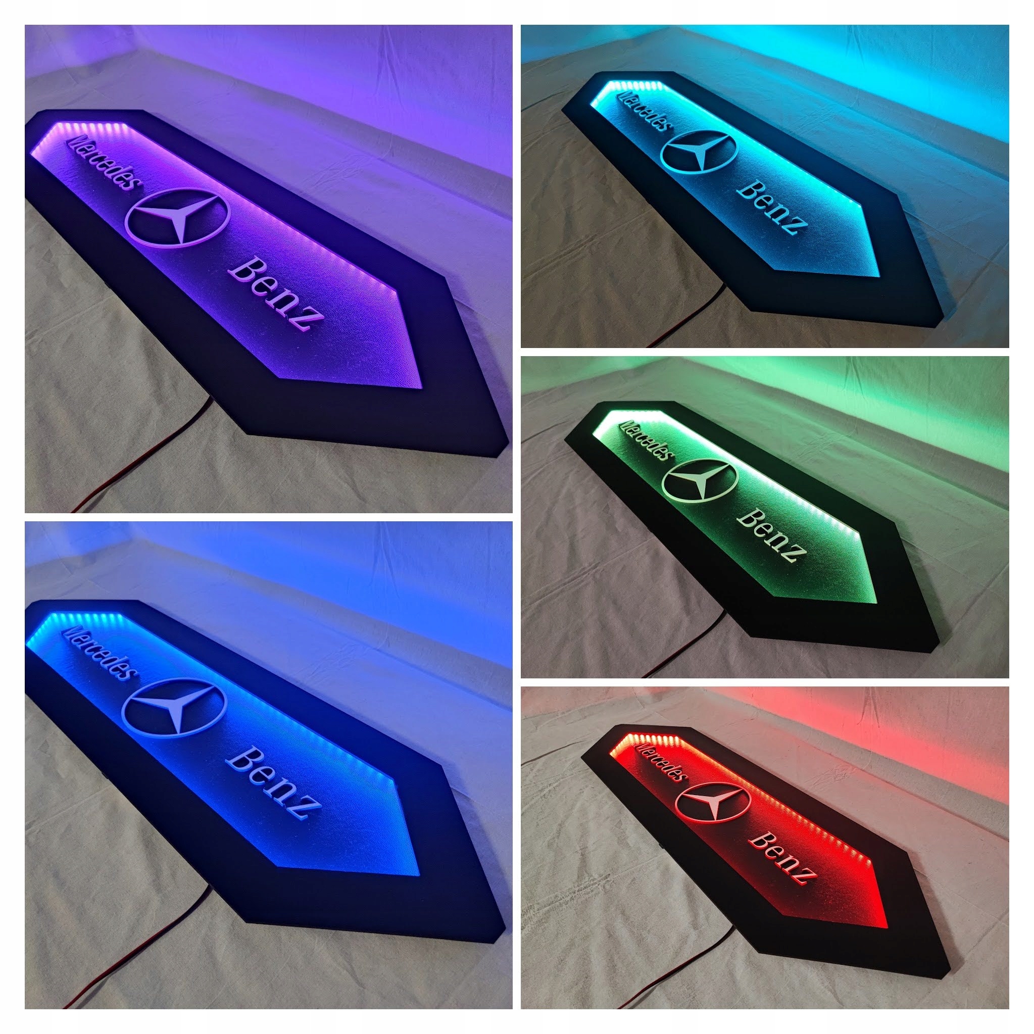 Mercedes Tablica LED Panel 3D Ekoskóra Logo na tylną ścianę, łóżko MB05-RGB Stan opakowania oryginalne