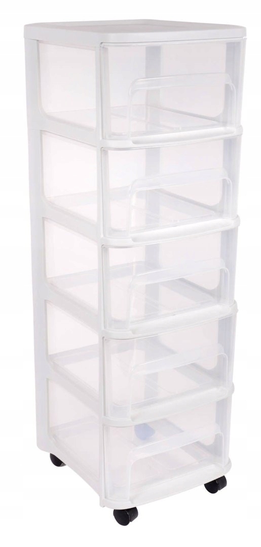 Modulárna skrinka na kolieskach s 5 zásuvkami, biela