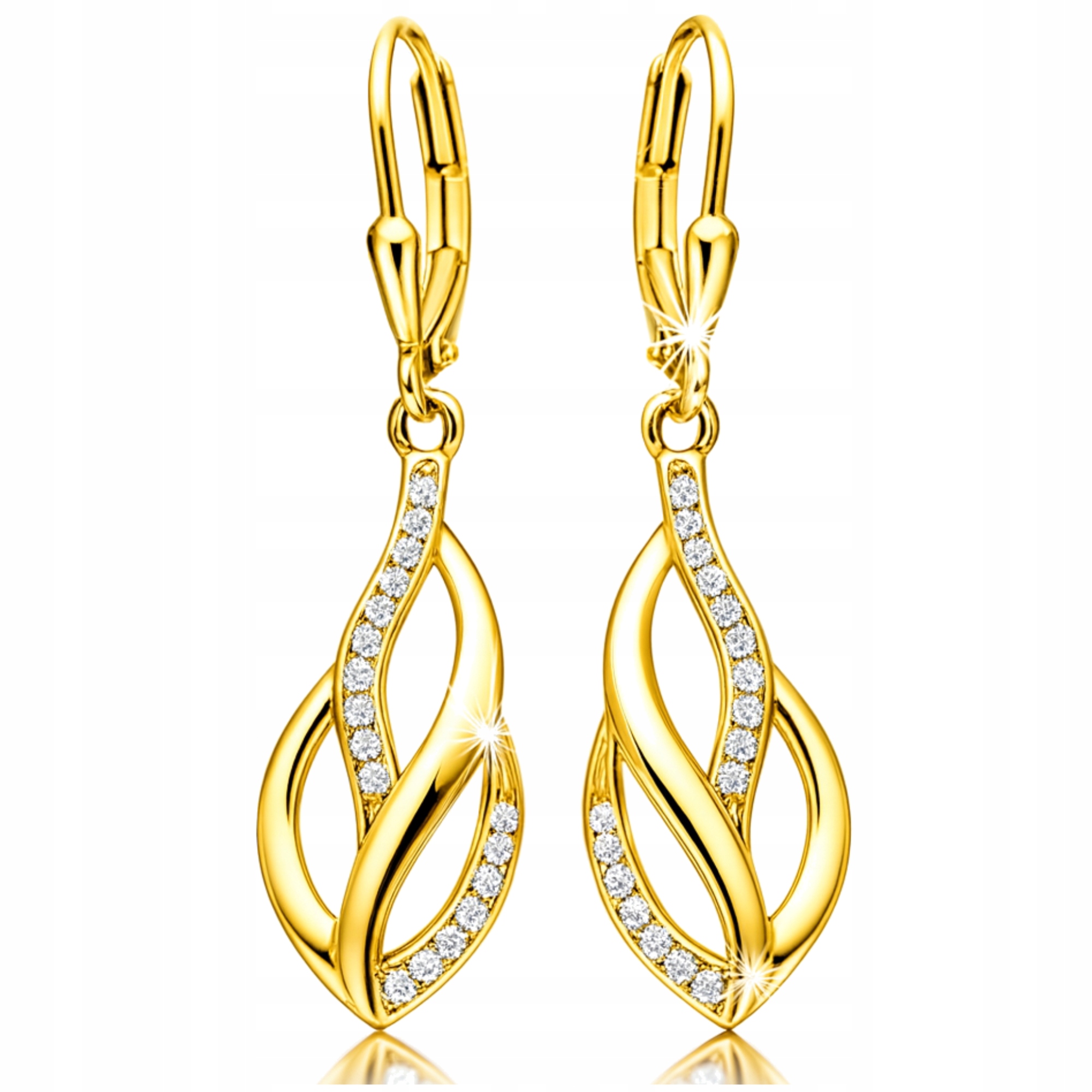 Złote Kolczyki 925 Wiszące Sople Łezki Dla Kobiety Srebro Złocone