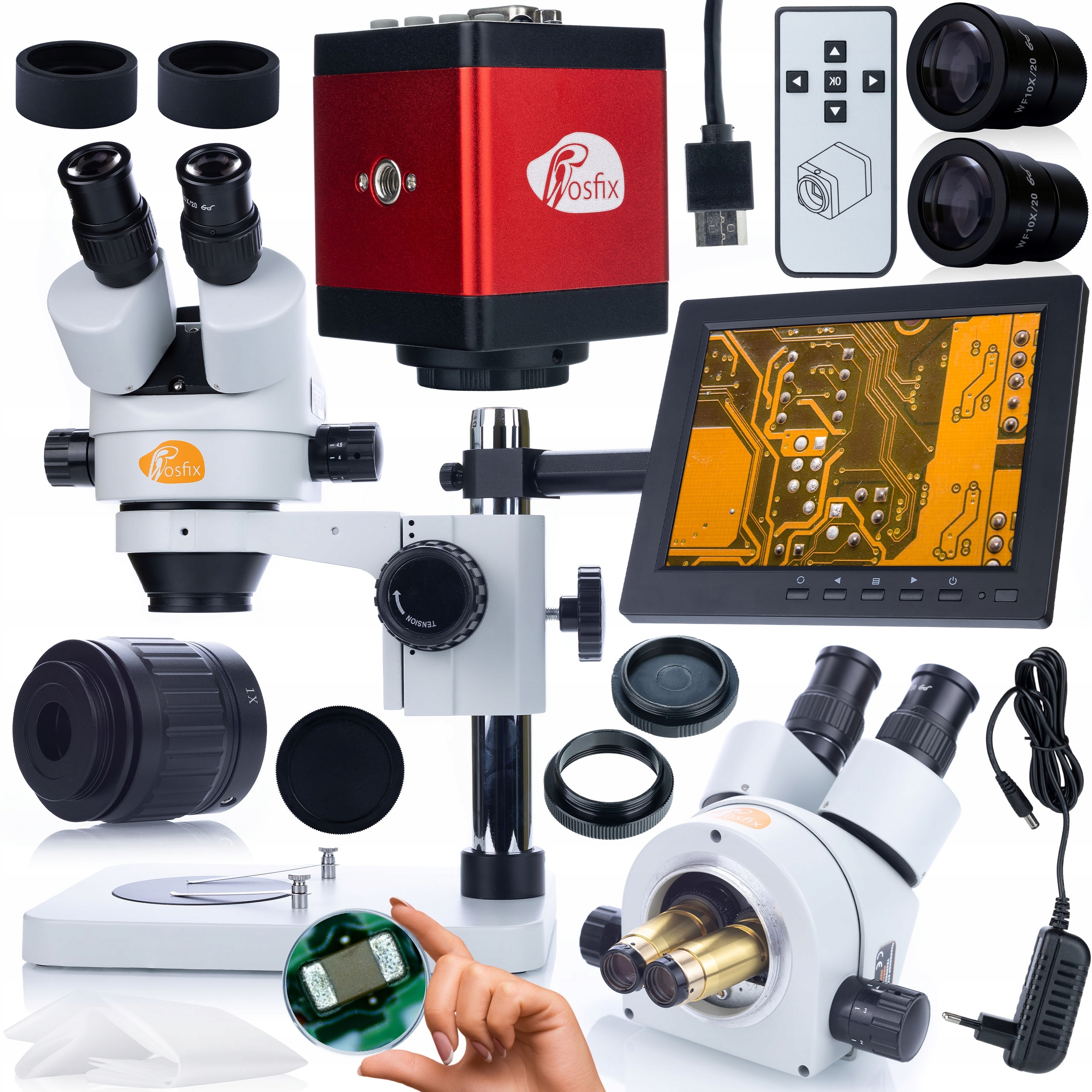 Set Optický Mikroskop Mercury 270x Kamera Hdmi Fhd Držák Displeje