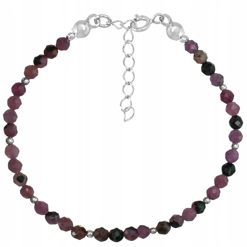 Stříbrný náramek rubín 3 mm 16 cm