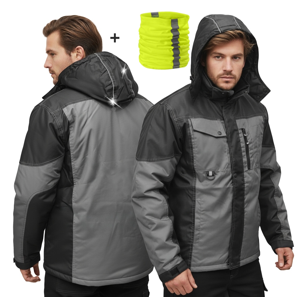 Kurtka Robocza Zimowa Męska Ocieplana Wodoodporna Kaptur Odblask