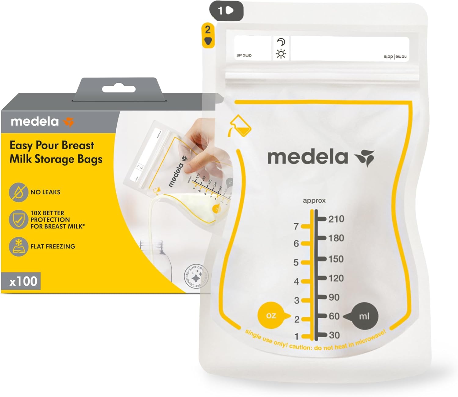 Medela Easy Pour Woreczki do przechowywania mleka matki, 100 sztuk, 210 ml