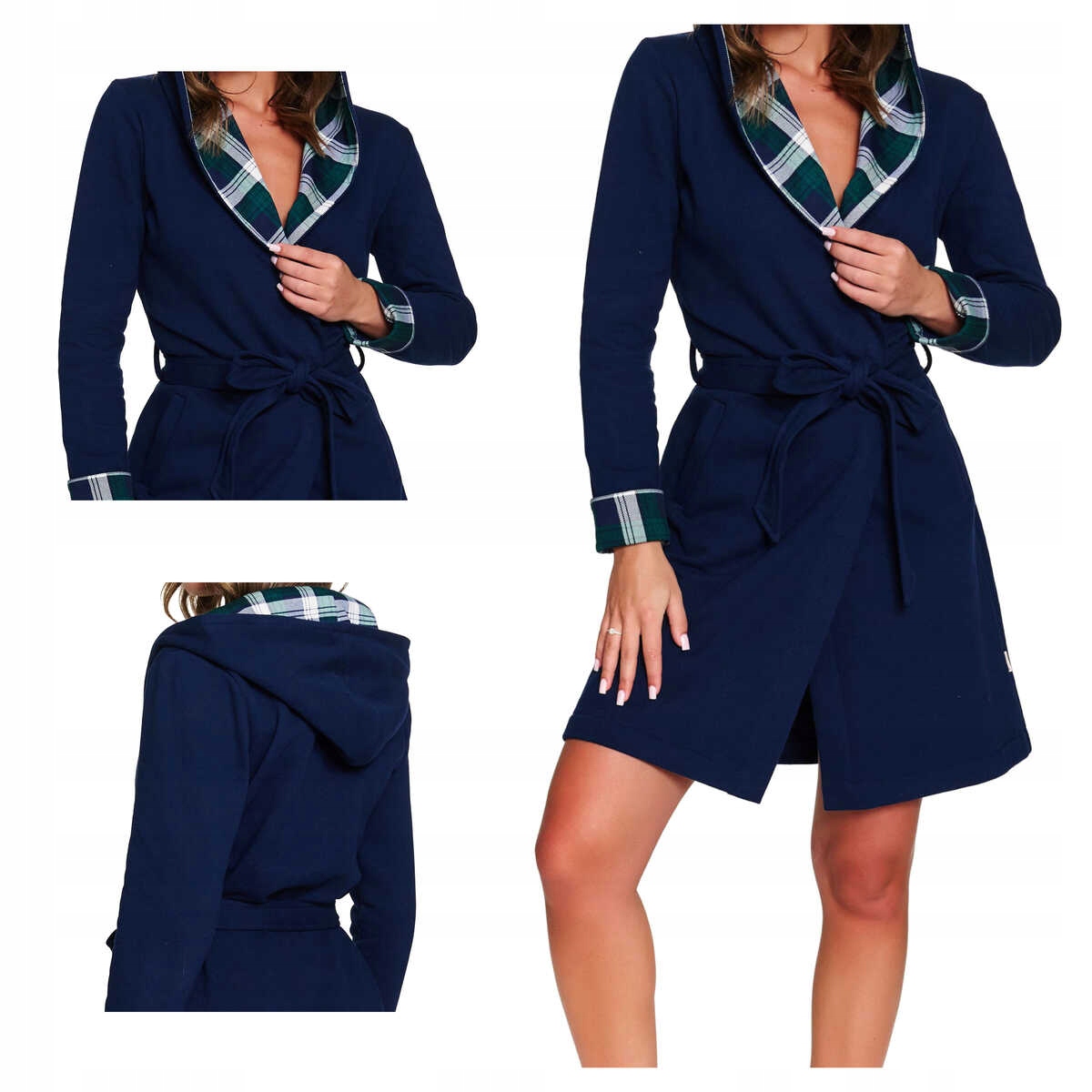Doctornap Dámský župan bavlna s kapucí Sww 7365 navy blue plus 2XL