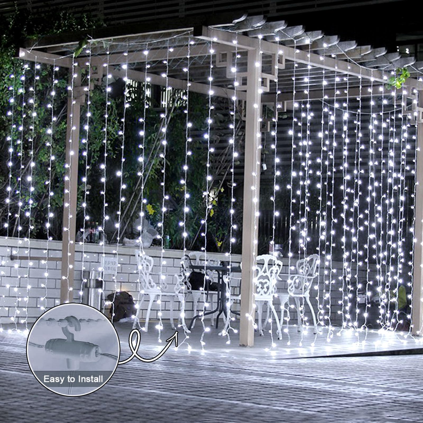 ACXILEXY Kurtyna Świetlna Solarna Girlanda Świetlna Wodoodporna 3x3M 300LED — miniatura 5