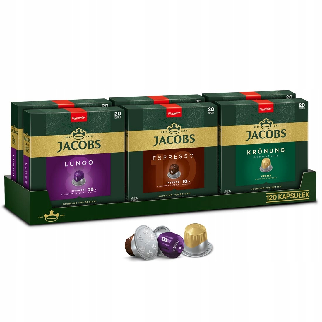 Kapsułki do Nespresso(r)* Jacobs Lungo , Espresso, Kronung, 5+1 Gratis!