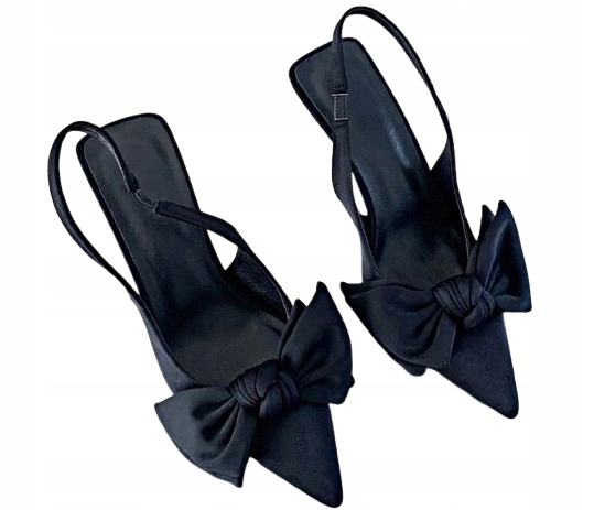 MD černé nízké podpatky mašle podpatek 6 cm vložka 25 cm velikost 39