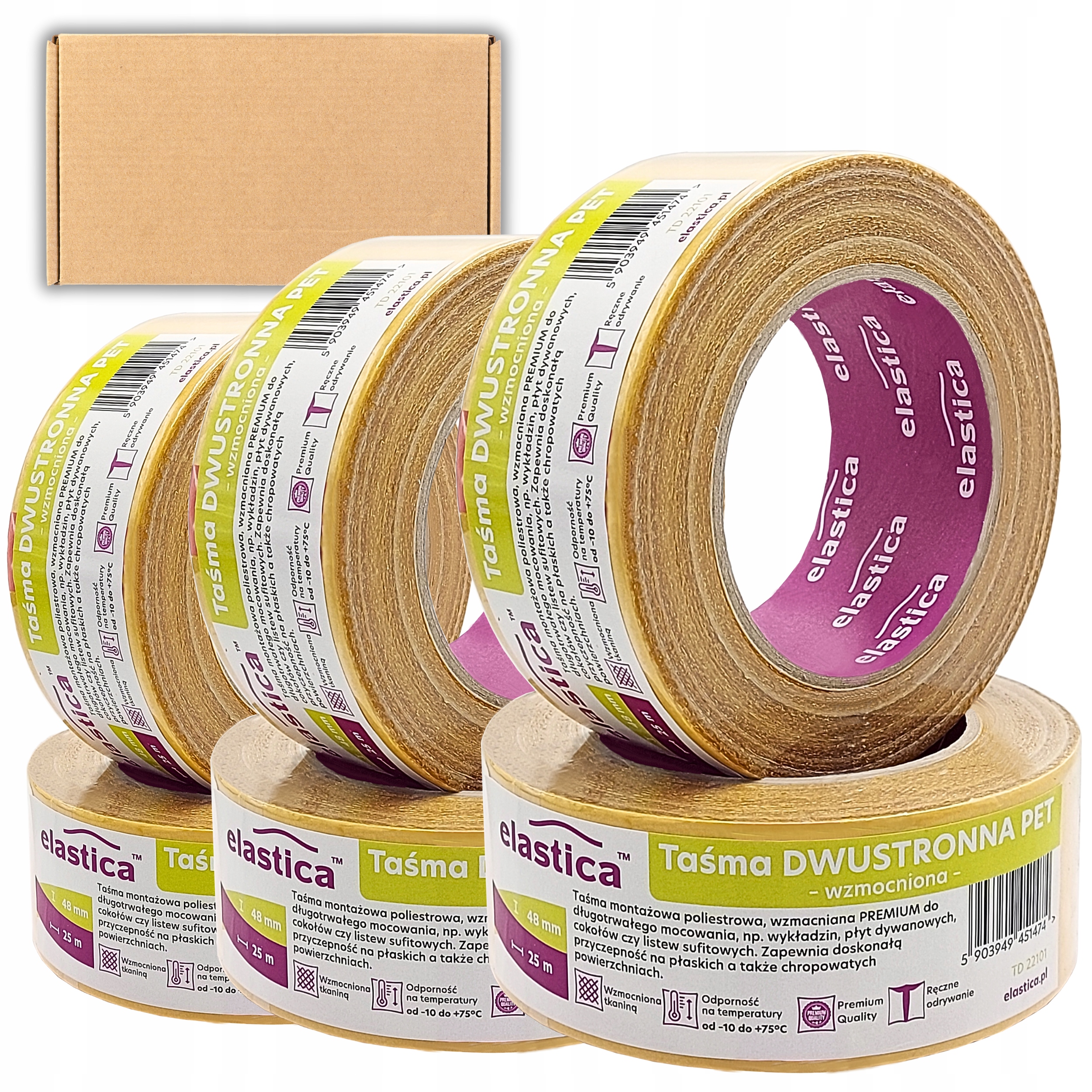 36x Taśma Dwustronna Montażowa 48mm x 25 m Pet Premium Wzmociona Siatką