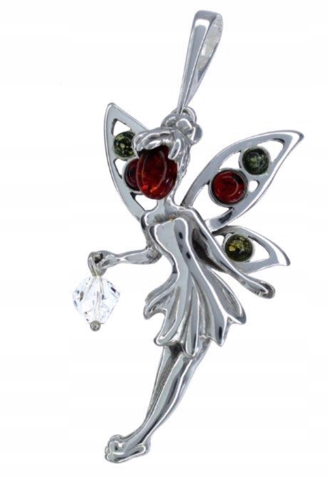 ELF SREBRNA ZAWIESZKA WRÓŻKA WISIOR Z BURSZTYNEM Marka Silver Art