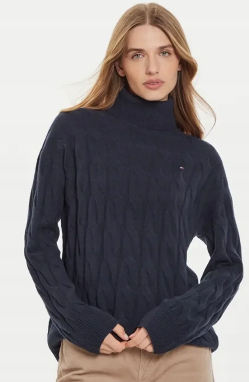 Tommy Hilfiger Modrý Svetr S Rolákem A Copánkovou Vazbou Xta