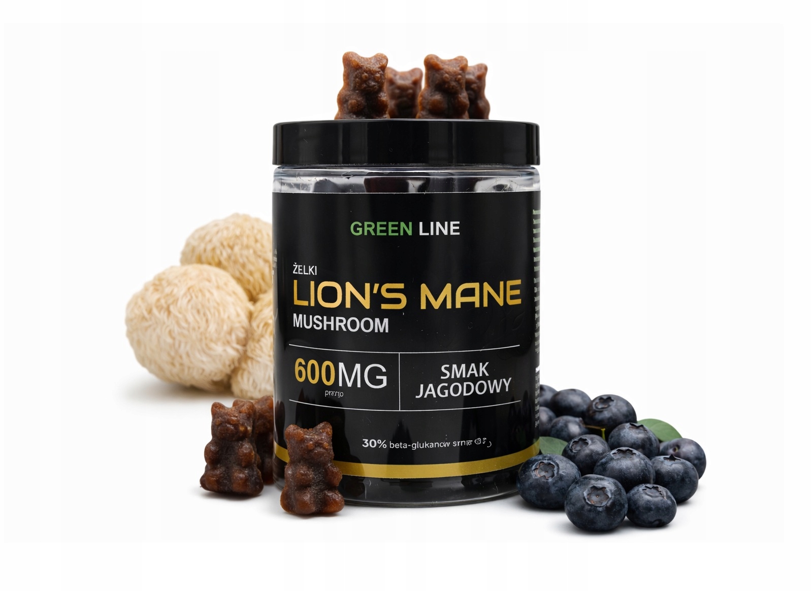 Lion's Mane Želé Bonbony 600 mg Borůvkové Bez Cukru 60 ks Soplovka Green Line 2 ks