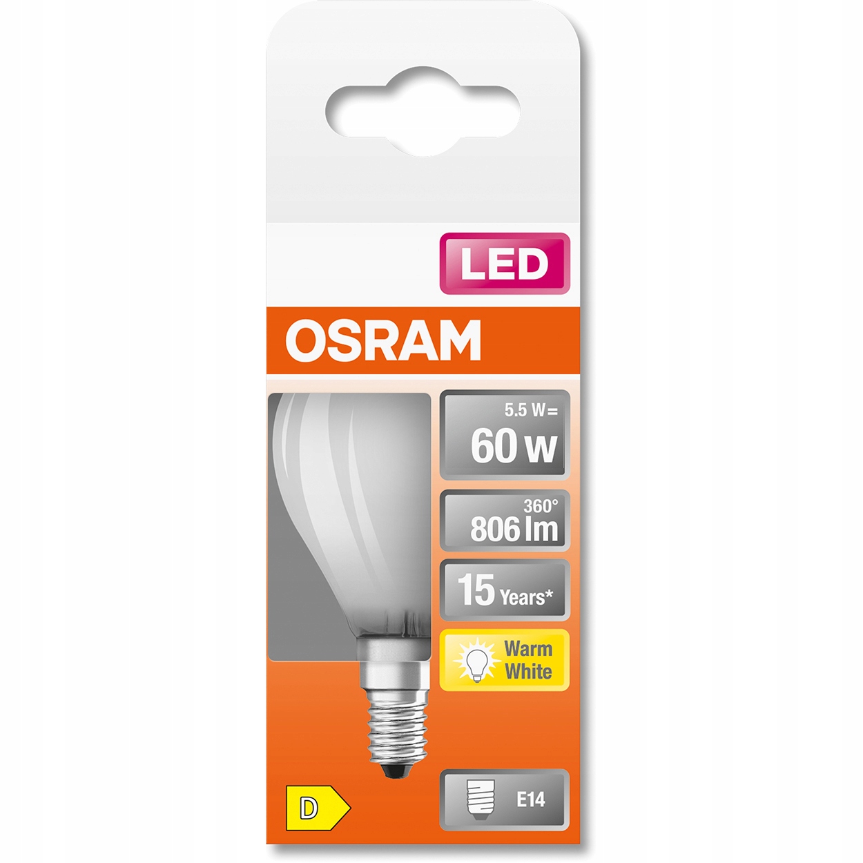 Żarówka LED MAŁA KULKA E14 5,5W = 60W 2700K OSRAM Moc 6.5 W